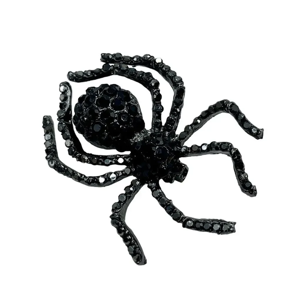 Silver Tone‎ Black Glass Crystal Spider Scary Halloween Bug Brooch Pin